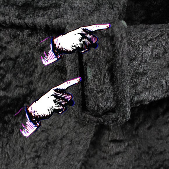 VTG 50s 60s Faux Fur Jacket Black Belted Satin Lined Stand Collar Swing Coat M - Picture 16 of 16